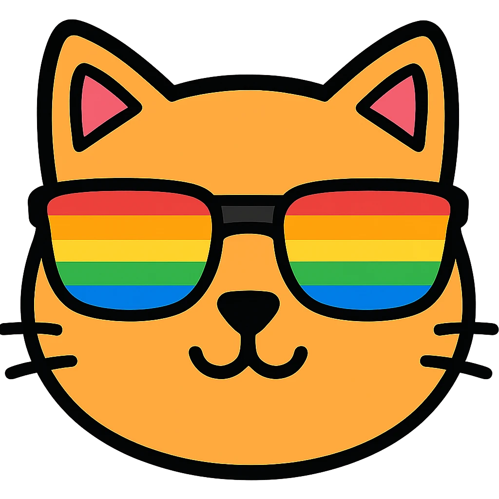 Make the sunglasses rainbow colored, keep the cat and style the same, with no background. The original style is preserved as much as possible. emoji
