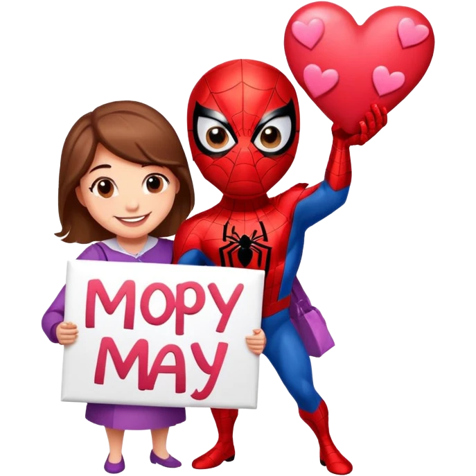 Spider-Man with hearts, happy Mother’s Day sign emoji