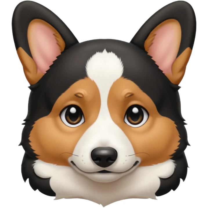 black tricolor corgi with no tail and with a tears on it's eyes emoji