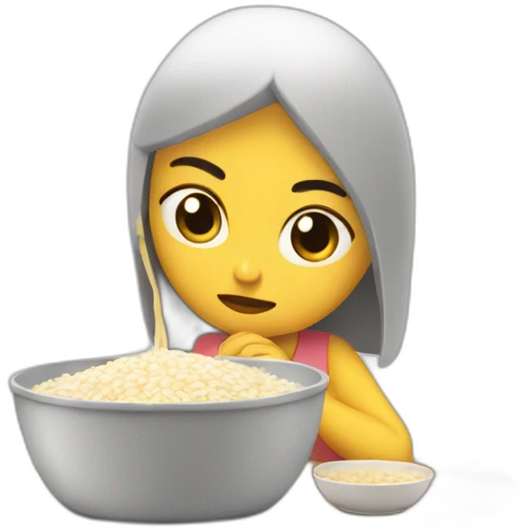 Chica morocha  Comiendo arroz blanco triste emoji