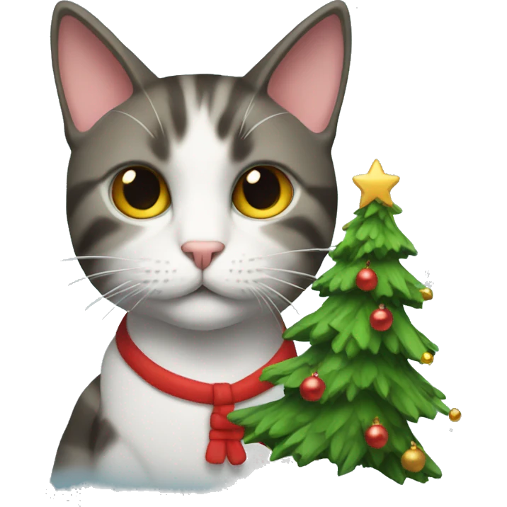A cat in front of a Christmas tree emoji