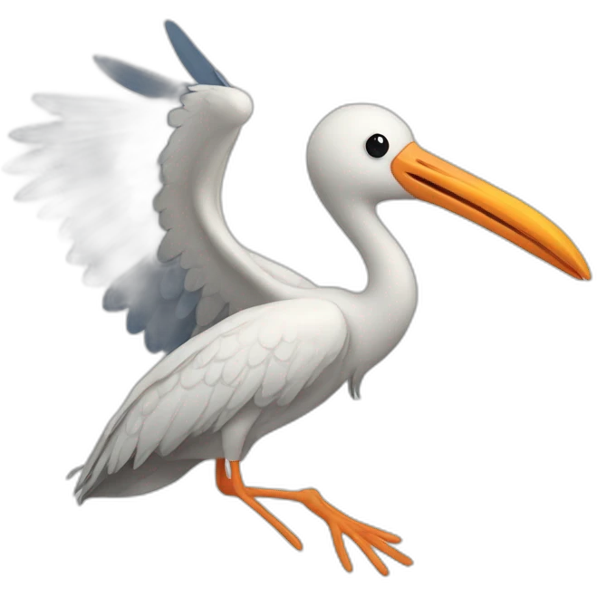 stork bringing a human baby boy in fabric held in its beak emoji