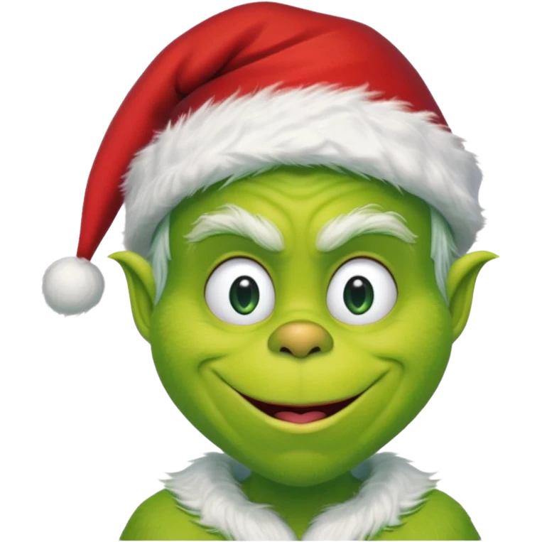 The Grinch with a Santa hat and max emoji