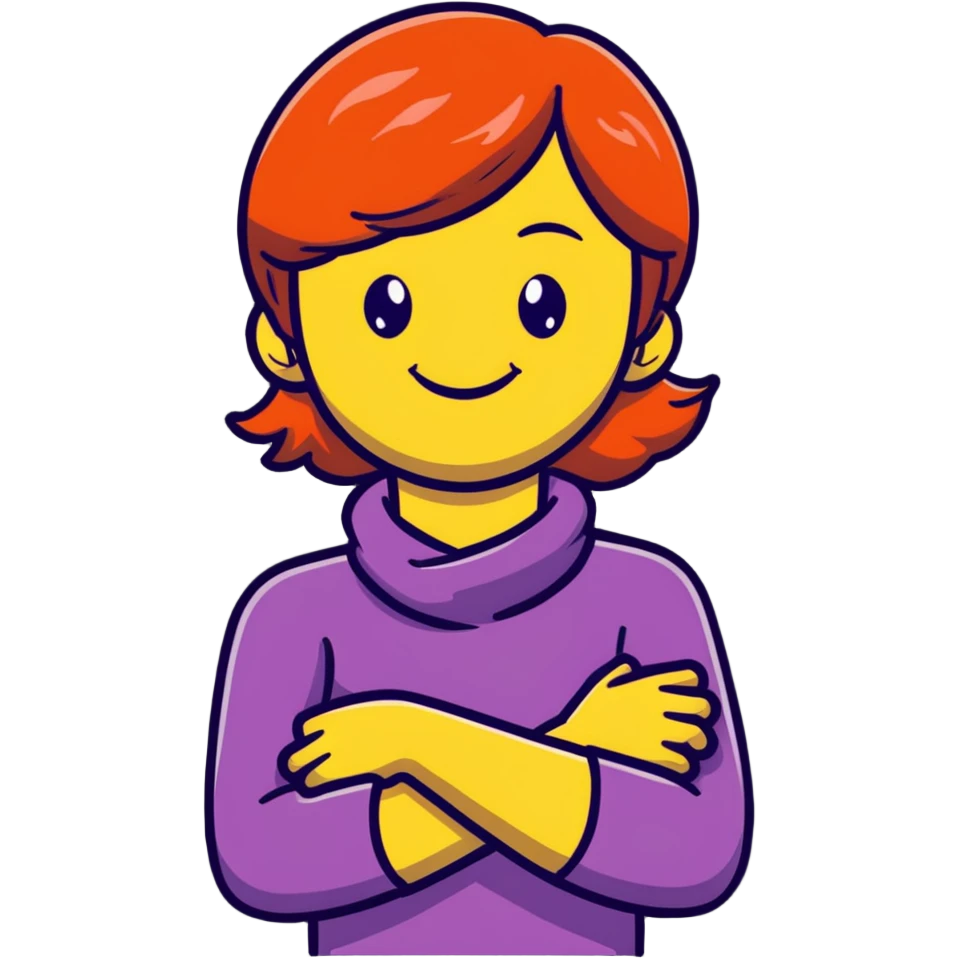 Girl smiling when arms crossed holding neck  emoji