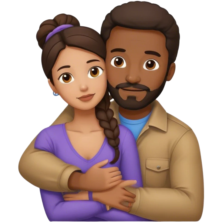 Black man with facial hair hug small pretty brunette from behind emoji