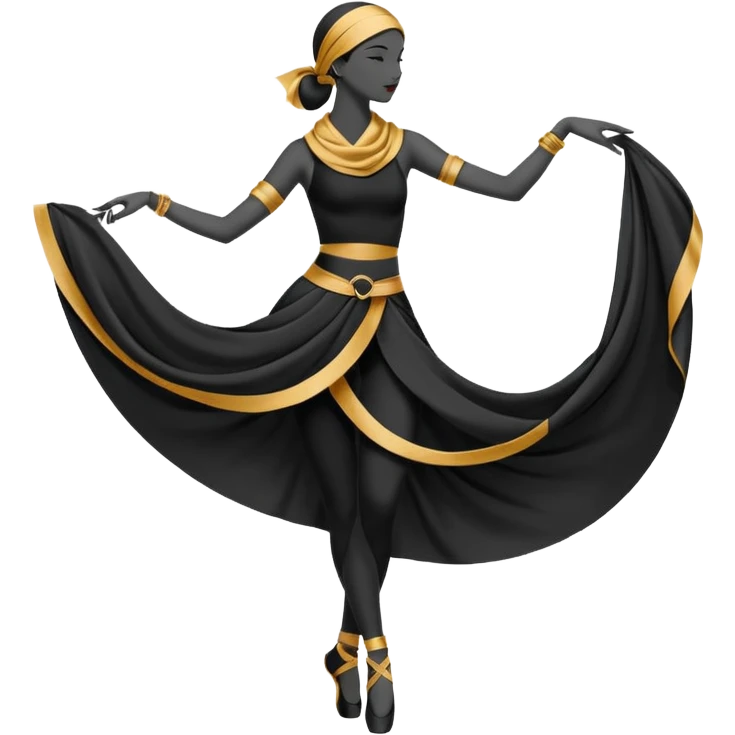 Minimalistic flat vector icon, iOS style, thin black contour on white background. Silhouette of a dancer with scarf or hip belt. Clean, no text, no shadows emoji