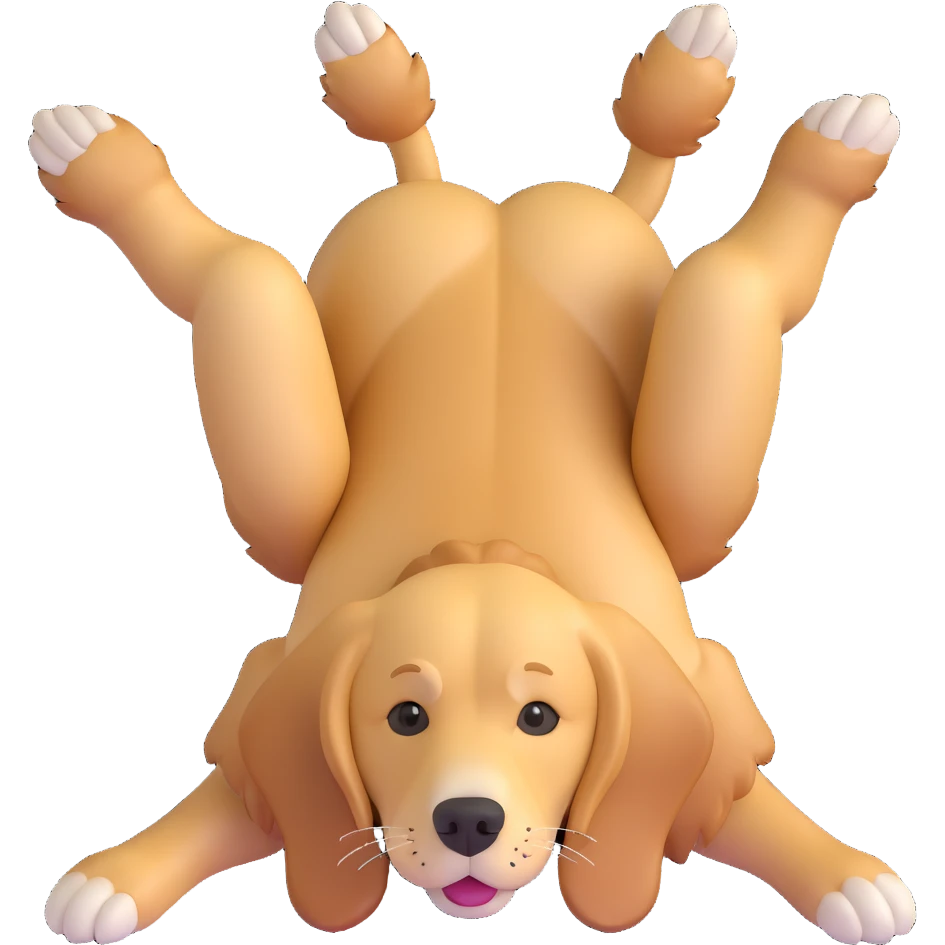 realistic golden retriever lying on its back, face up, all four legs visible emoji