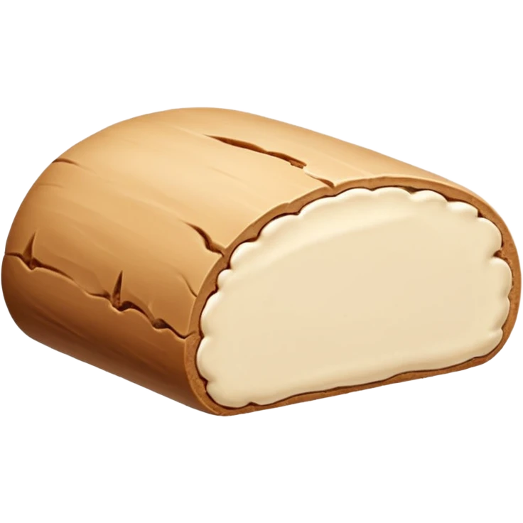 small mound or log of smooth pale beige almond paste with dense slightly matte surface and soft malleable texture, rounded clean edges, one or two slices beside it revealing uniform interior, no packaging or decoration, just the pâte d’amande, soft lighting, subtle shadows, emoji scale emoji