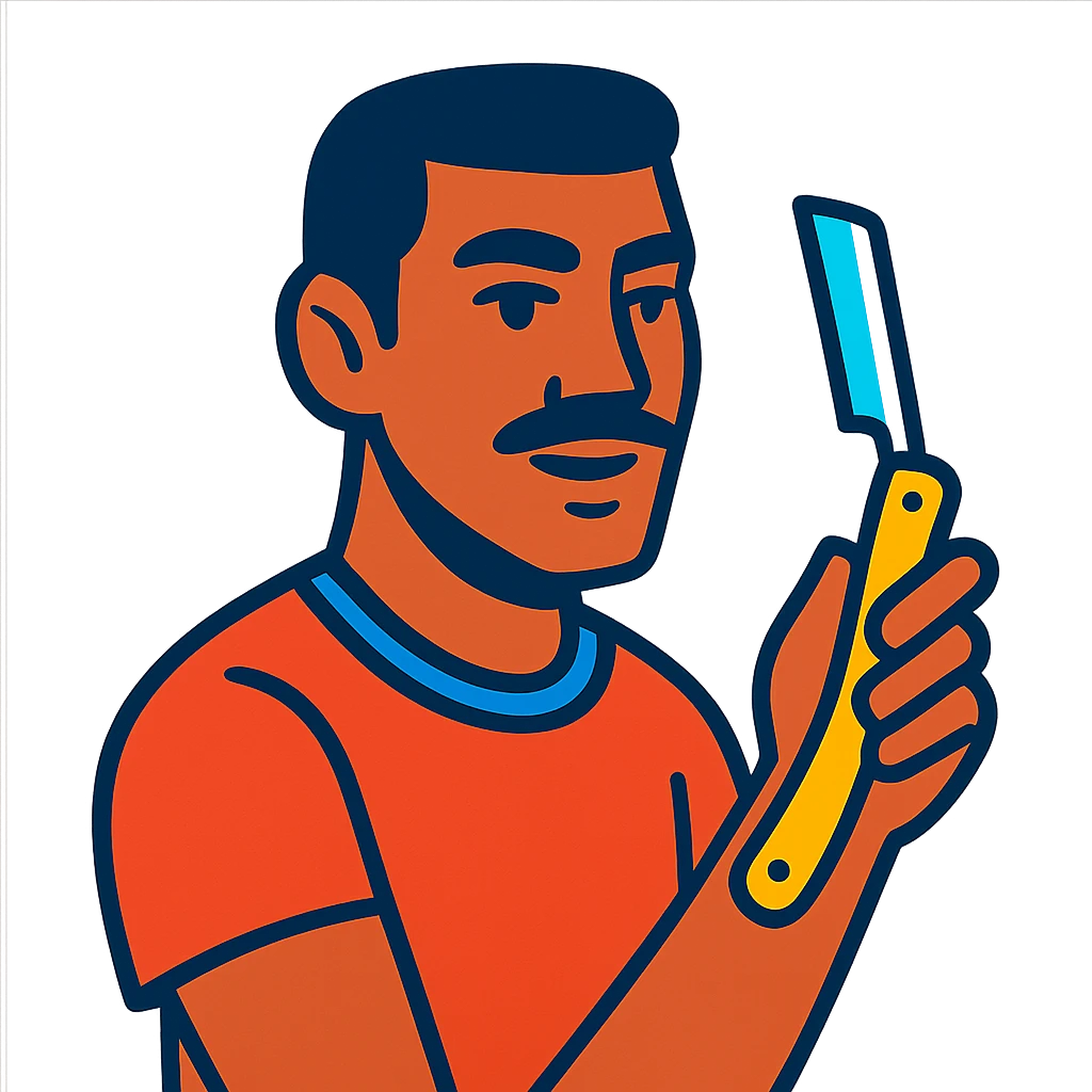 hombre con piel moreno clara, navaja en la mano emoji