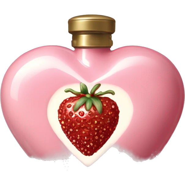 Antique heart-shaped parfumerie bottle with butter, made of red crystals, white cream and pink strawberry milk pour from the bottle emoji