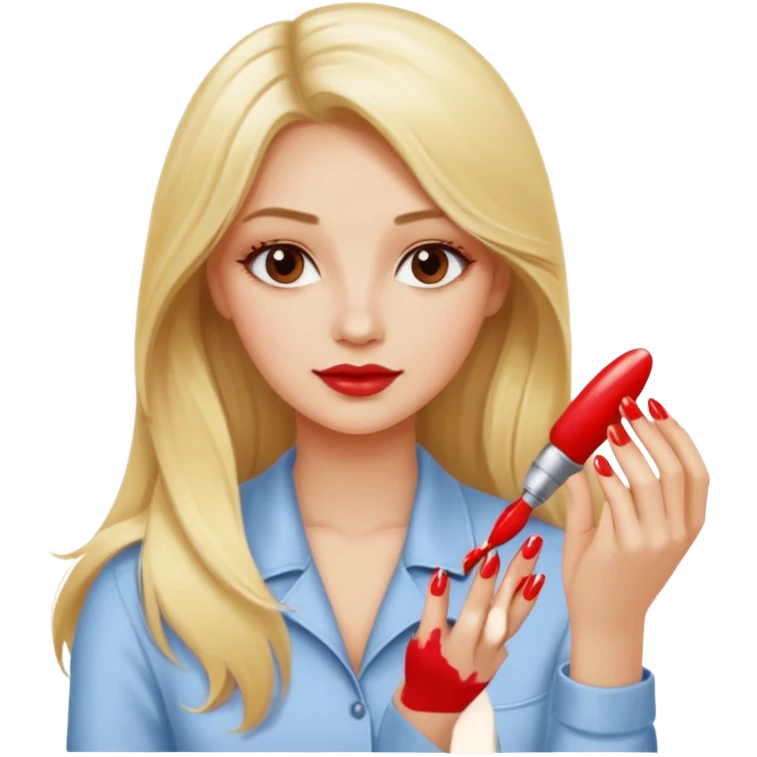 mulher loira, cabelos longos pintando unhas com esmaltes emoji