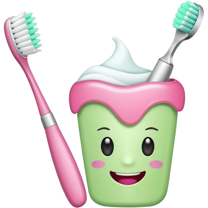 light green and pink floral toothbrush and toothpaste emoji