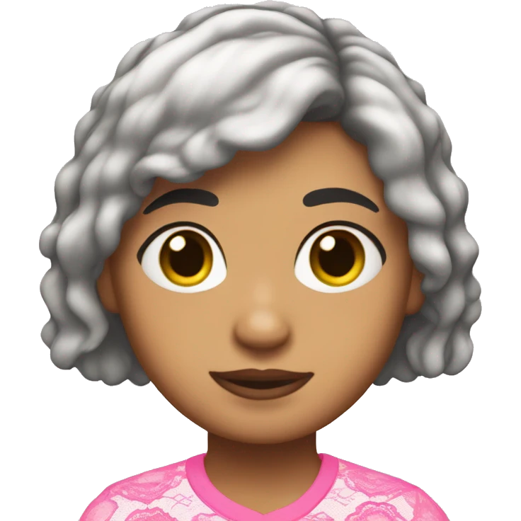 Mexican 14-year old girl with a short modern shag haircut & a pink lace top pajama. emoji