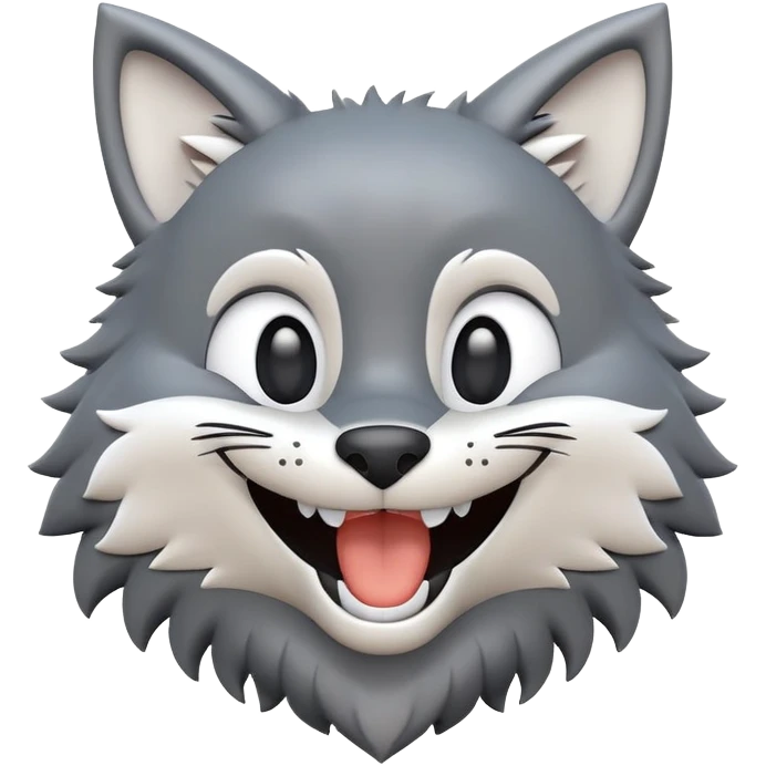 3D-style gray wolf or cat-like character emoji, goofy laugh (keck) expression, clean and glossy, inspired by TenSquared logo emoji