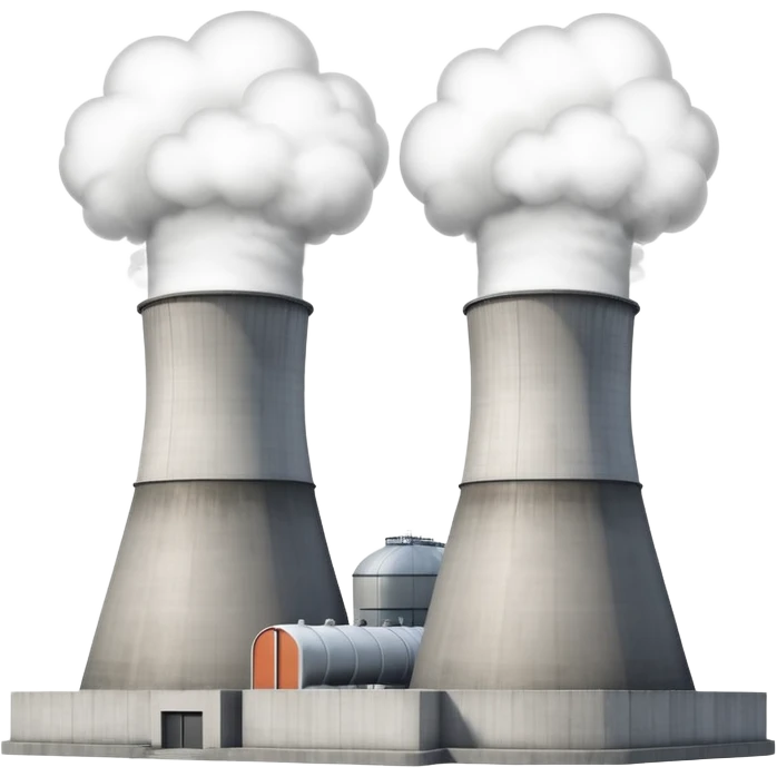 nuclear power plant with cooling towers and visible steam, simple and clean, no text emoji