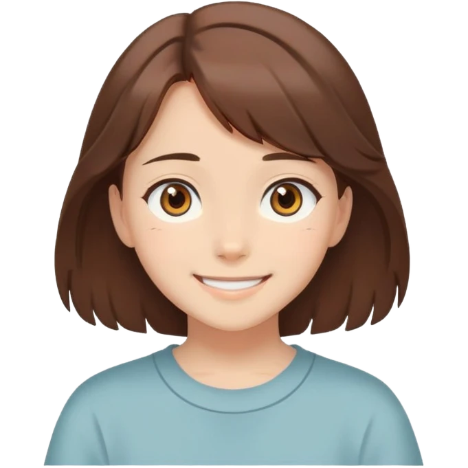 crie uma imagem de uma menina de olho castanho e cabelo médio médio, com sorriso bonito no estilo studio ghibli emoji