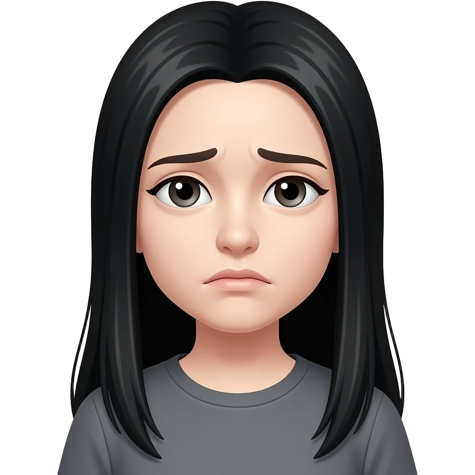 Pale girl with long black hair sad emoji | AI Emoji Generator emoji
