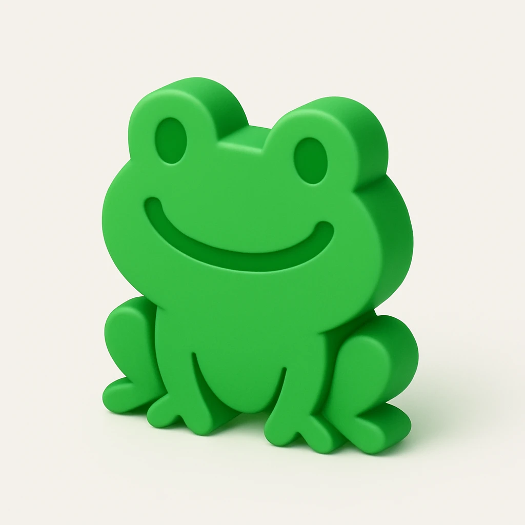 a green 3D frog with a big smile emoji