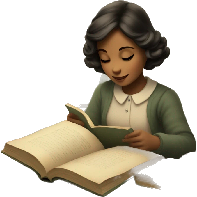 cozy vintage girl reading emoji