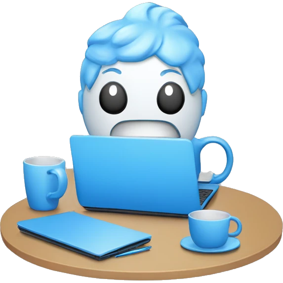 Emoji with a laptop and mugs representing the software development process and teamwork in blue color emoji