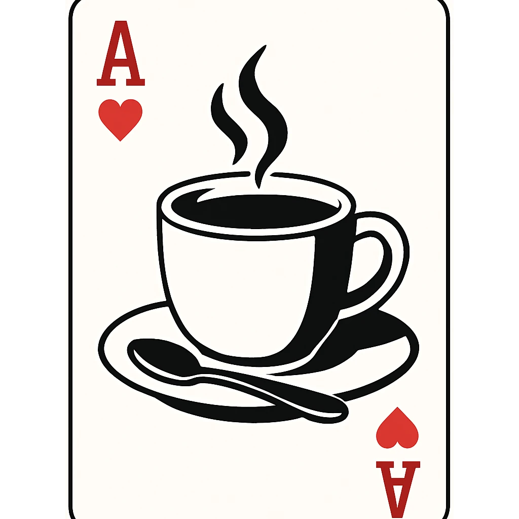 A coffee cup with rising steam, placed on a saucer with a spoon, detailed yet minimalist design perfect for a card illustration emoji
