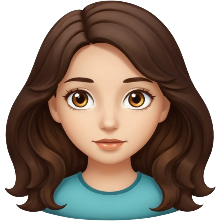 girl with wavy long dark brown hair, brown eyes, light to medium complexion, long lashes, almond shaped eyes emoji