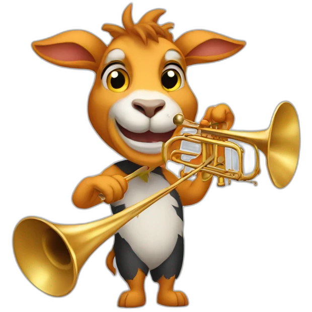 A goat and tiger fusion playing the trombone emoji