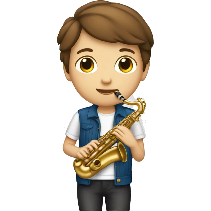 White teenager with short brown hair playing the alto saxophone emoji