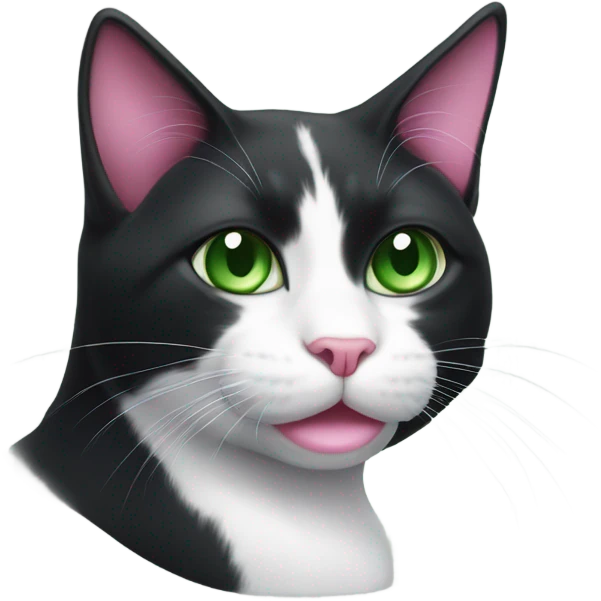 Black and white cat with pink nose and green eyes emoji