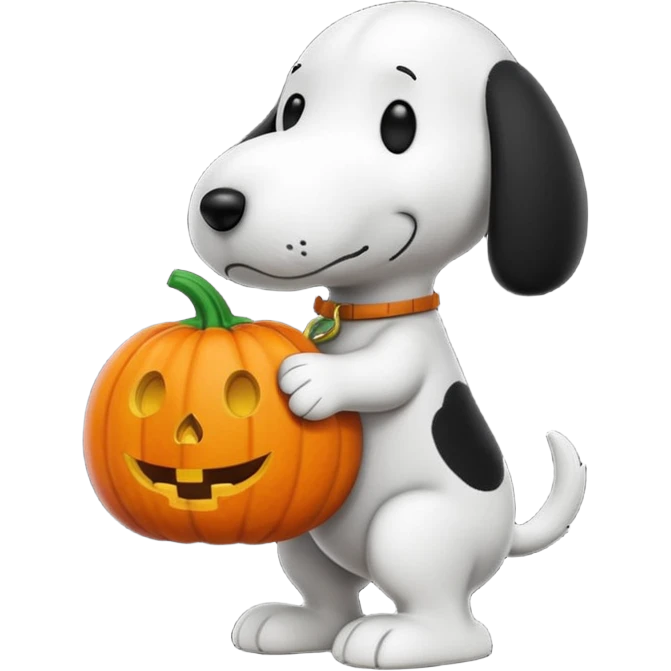 Black and white Snoopy dog with pumpkin emoji