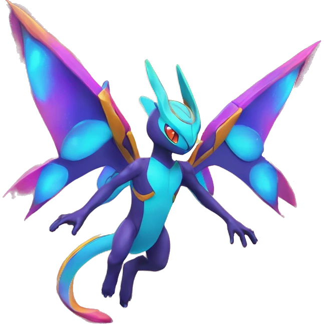 Colorful Celestial Neon Colors Vibrant Colors Flying Futuristic Fakémon-Legendary-Pokémon-Creature Full Body emoji