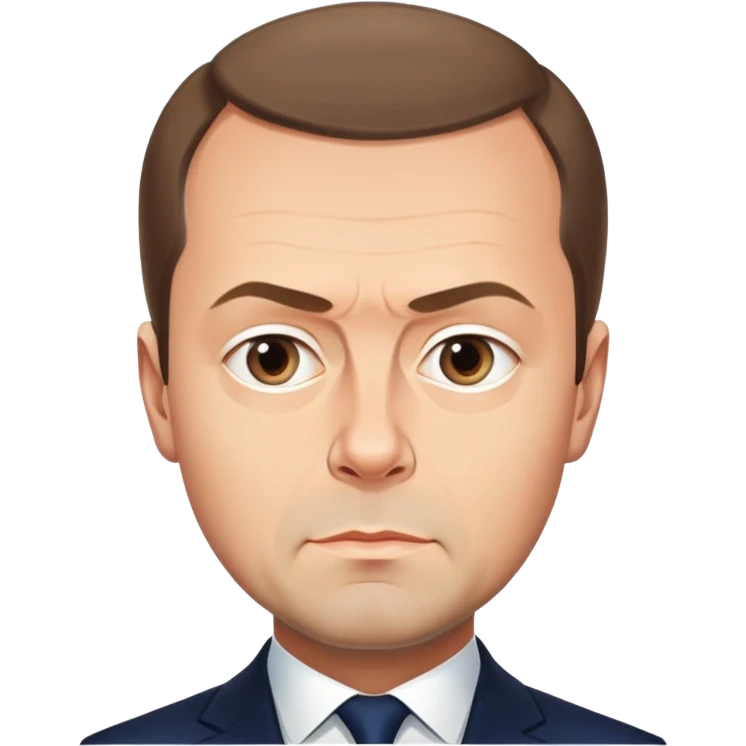 Dmitry Medvedev, round face, bold and simplified iconic facial traits, serious expression, high clarity and polish emoji