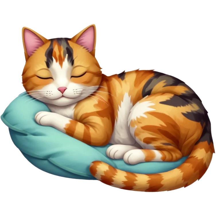 full body colourful light patched calico tabby cat sleeping emoji