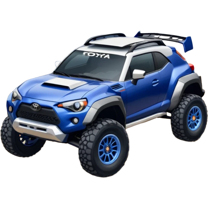 Rally race car Widened roof Long wheelbase widened pearly midnight satin dark blue  2025 Toyota Gr 86 off-road racer chrome nerf bars,side steps mounted under-door-sill climbing rock sliders, and silver satin wheels  emoji