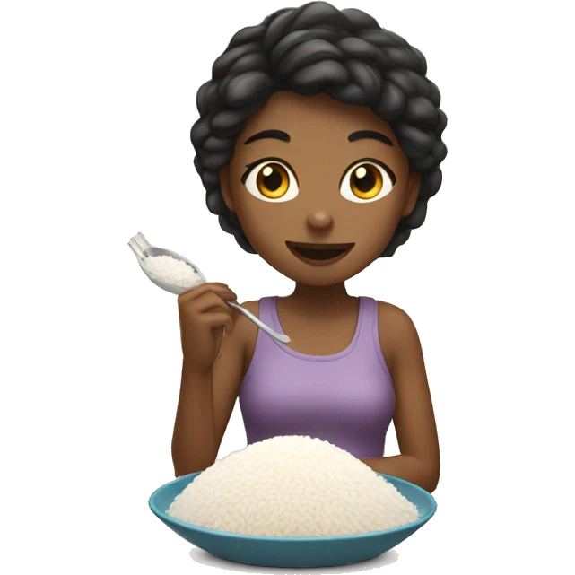 Girl eating white rice with cat emoji