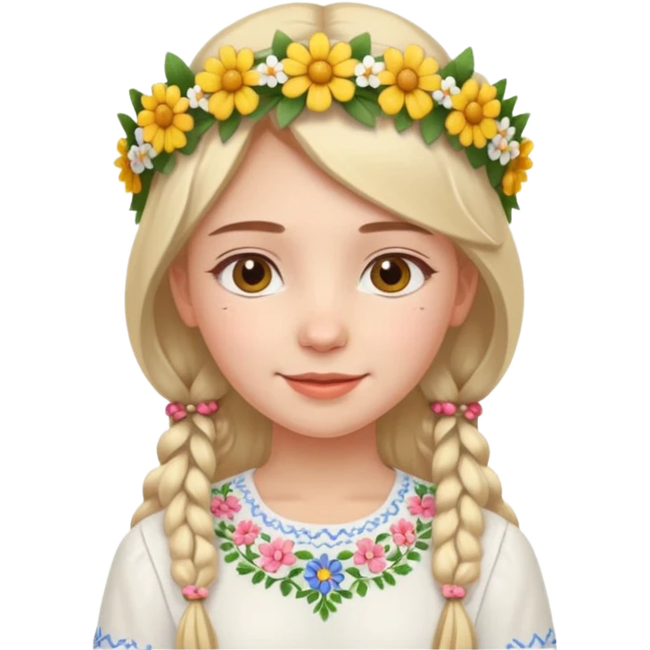 Ukrainian girl in a white embroidered shirt with a flower crown on her head emoji
