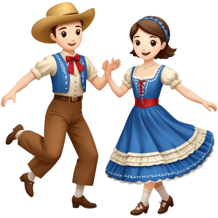 Cinematic Realistic scene of two square dancers in traditional American folk costumes, captured in joyful, coordinated motion with vibrant, rustic lighting that highlights their cultural heritage emoji