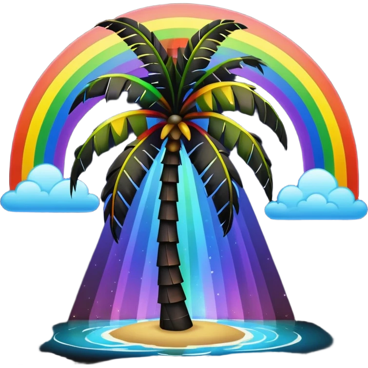 Palmera negra con un arcoiris de fondo en la noche emoji