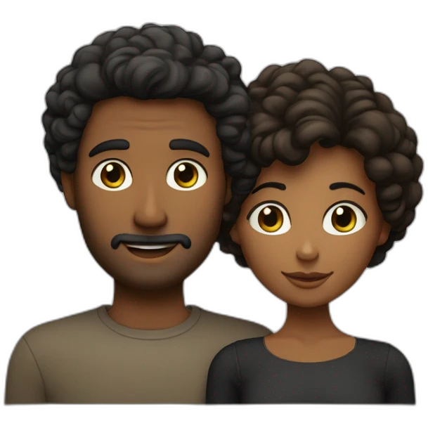 Couple avec l'homme aux cheveux bruns bouclés et aux yeux verts et la fille bronzée au cheveux noir et auf yeux noir emoji