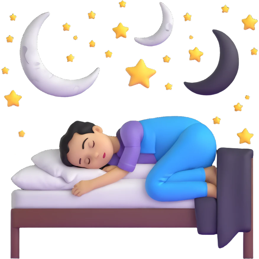 boy sleeping peacefully with Z symbols stars and moon emoji