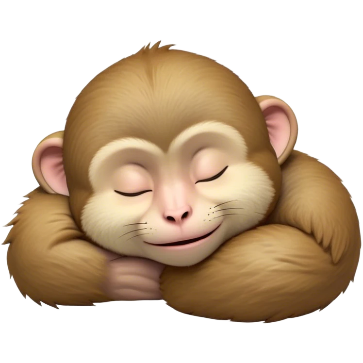 Meme-Worthy cute Sleeping Macaque Portrait Emoji, Head resting peacefully with a contented smile, showcasing soft, downy fur and eyes gently closed in serene slumber, Simplified yet comically adorable features, highly detailed, glowing with a soft, drowsy glow, high shine, relaxed and utterly lovable, stylized with an air of playful laziness, bright and heartwarming, soft glowing outline, capturing the essence of a sleeping macaque that feels destined to become the next viral icon of adorable rest! emoji
