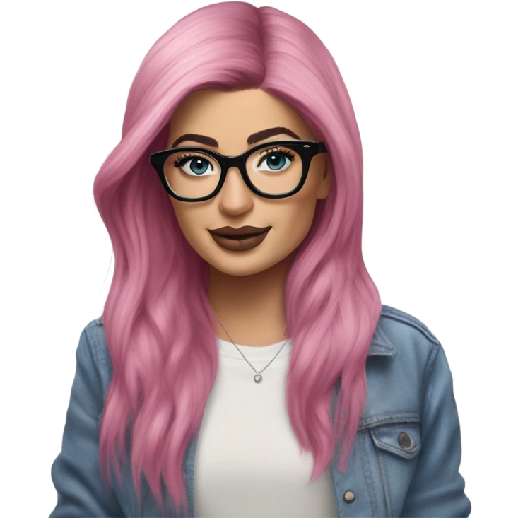 Photo Realistic kylie jenner stylish pink hair BLUE eyes and glasses happy  emoji