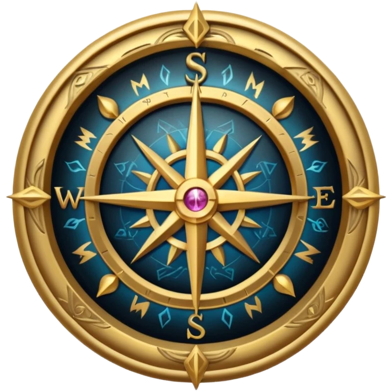 Mystical compass with arcane symbols, dark metallic iOS-style emoji emoji