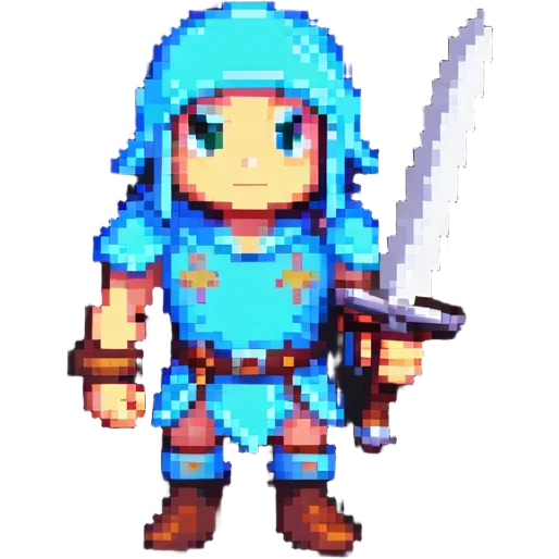 8-bit hero character with sword emoji