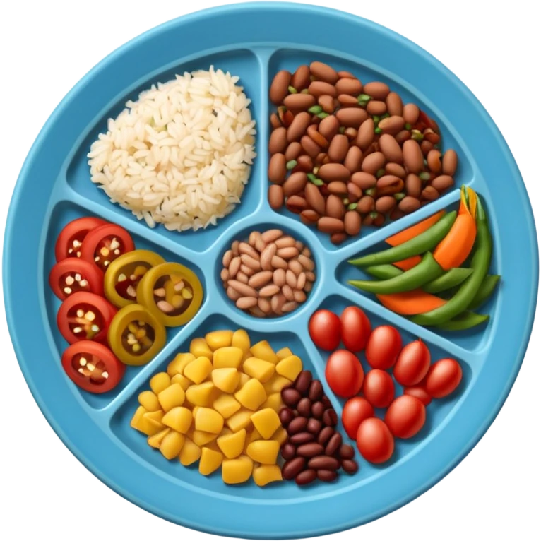 prato de comida dividido com legumes carne arroz e feijão emoji