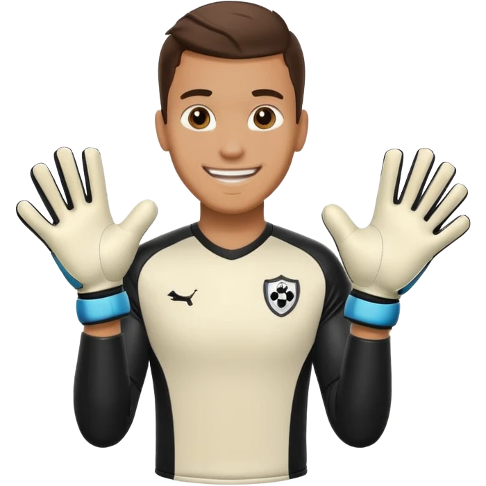 Football goalkeeper gloves with man goalkeeper and small emoji emoji