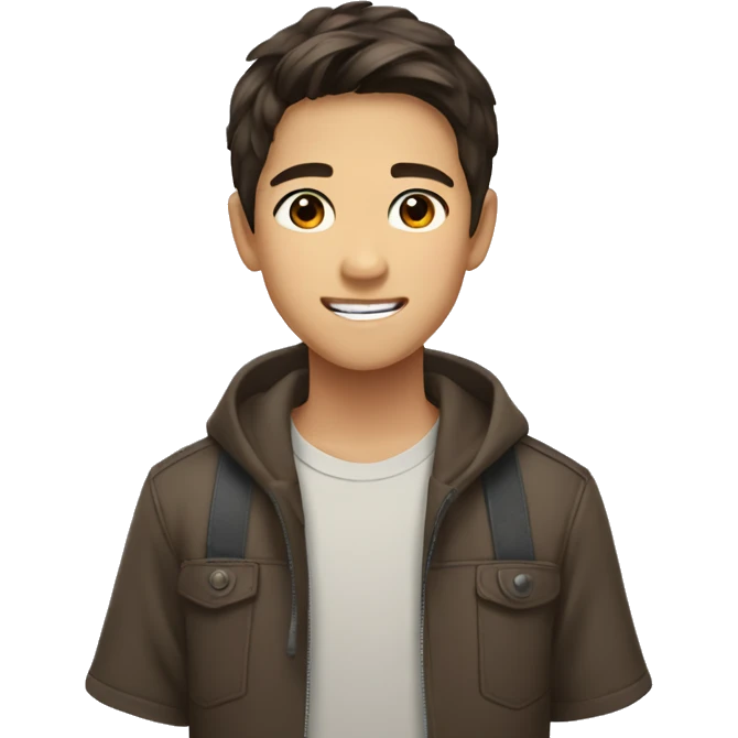 13 years old, asian, brown hair, brown eyes, smiling, boy emoji