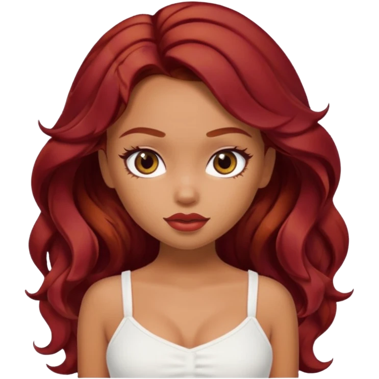 a pretty bratz tan girl with wavy dark red hair wearing a white cami top emoji