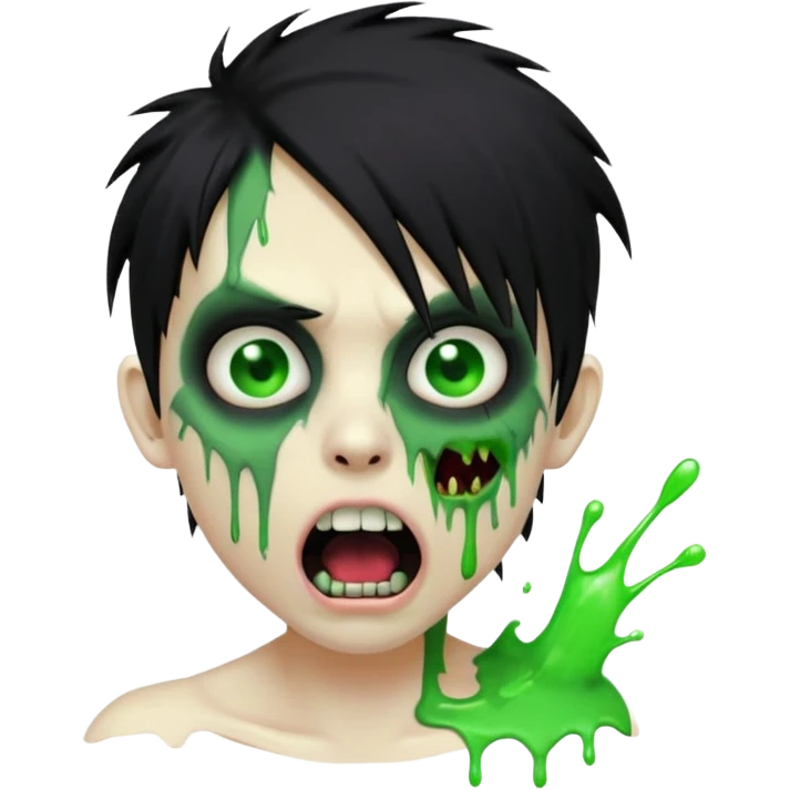  emo zombie black punk hair with cuts on face and open mouth with fluid coming out of mouth emoji