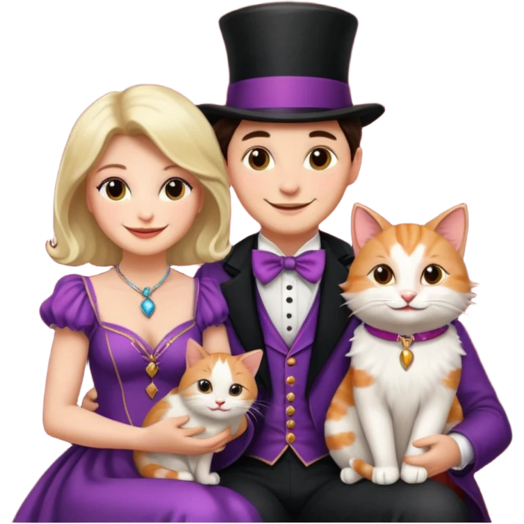 magician couple and their pet cat emoji